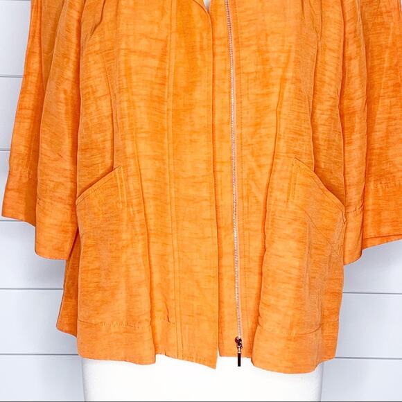 Lafayette 148 NY Linen Blend Collared Full Zip Jacket Orange Size 4 - Picture 3 of 8